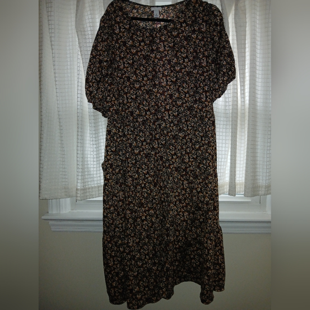Ava And Viv Floral Black Dress Midi Length